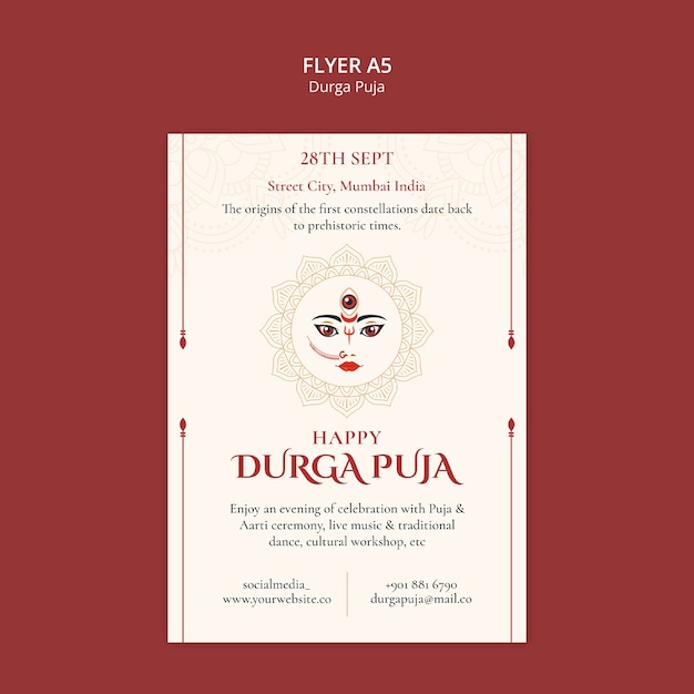 PSD gratuito modello di volantino per durga puja