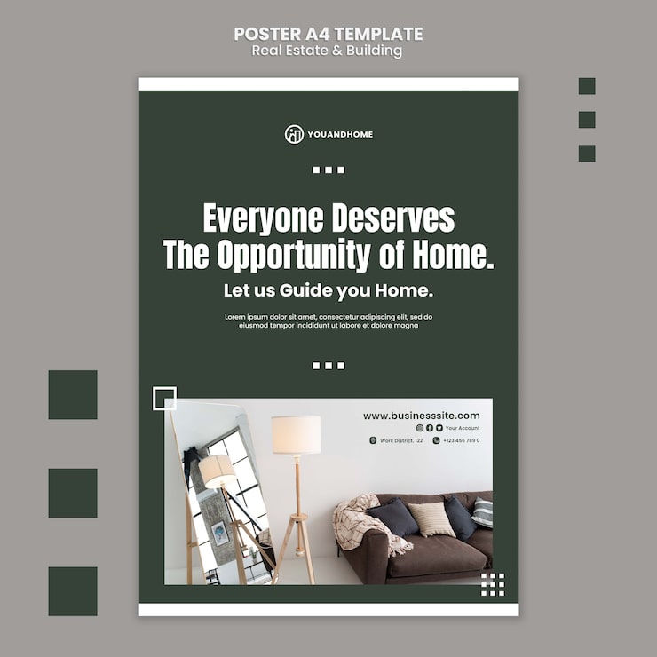 PSD gratuito modello immobiliare e di costruzione dal design piatto
