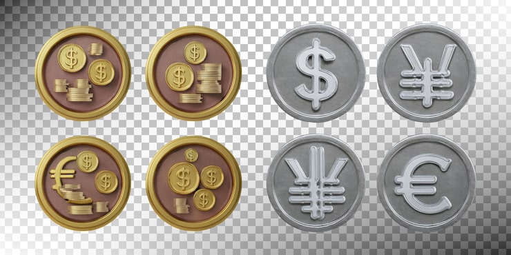 PSD gratuito monedas y símbolos monetarios para ilustraciones financieras