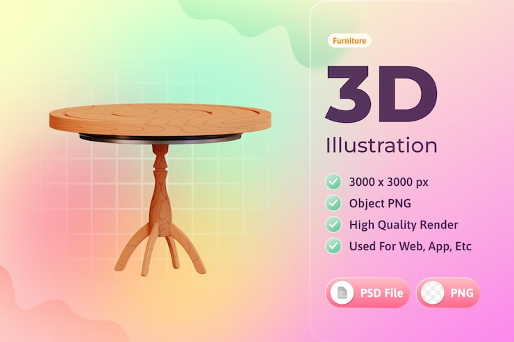 PSD gratuito muebles mesa de comedor icono ilustración 3d