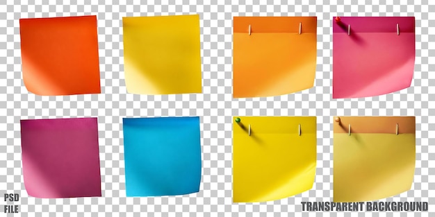 PSD gratuito note adesive colorate su uno sfondo trasparente