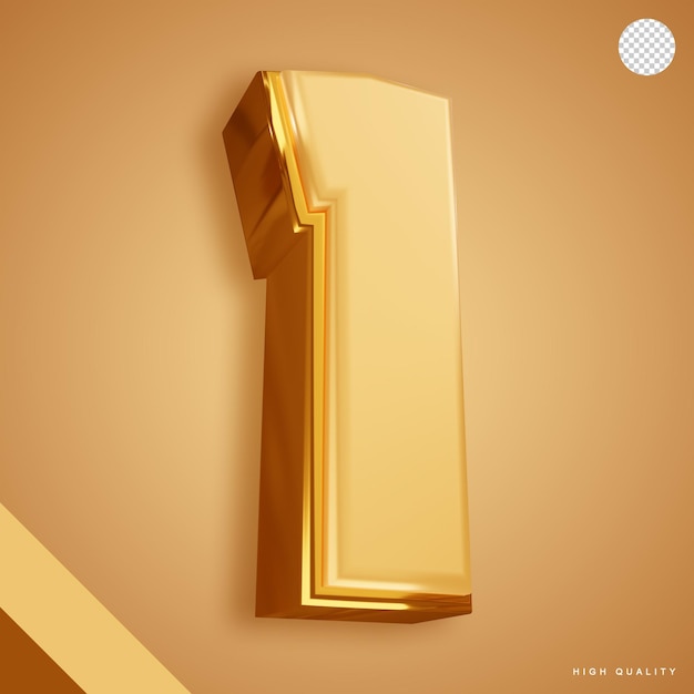 PSD gratuito numero 1 dorato lucido 3d