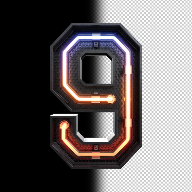 PSD gratuito numero 9 realizzato con luce al neon