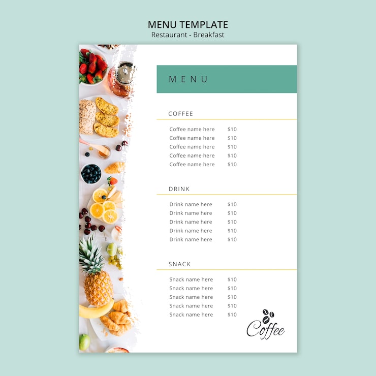 Gratis PSD ontbijt restaurant menusjabloon