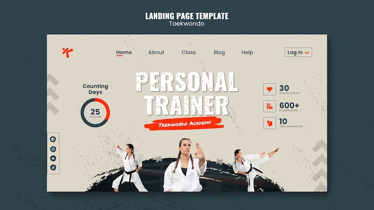 PSD gratuito pagina di destinazione della pratica del taekwondo