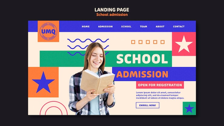 PSD gratuito página de inicio de admisión a la escuela de diseño plano