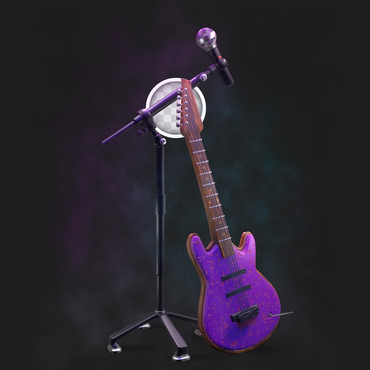 PSD gratuito palco da concerto con microfono e chitarra.