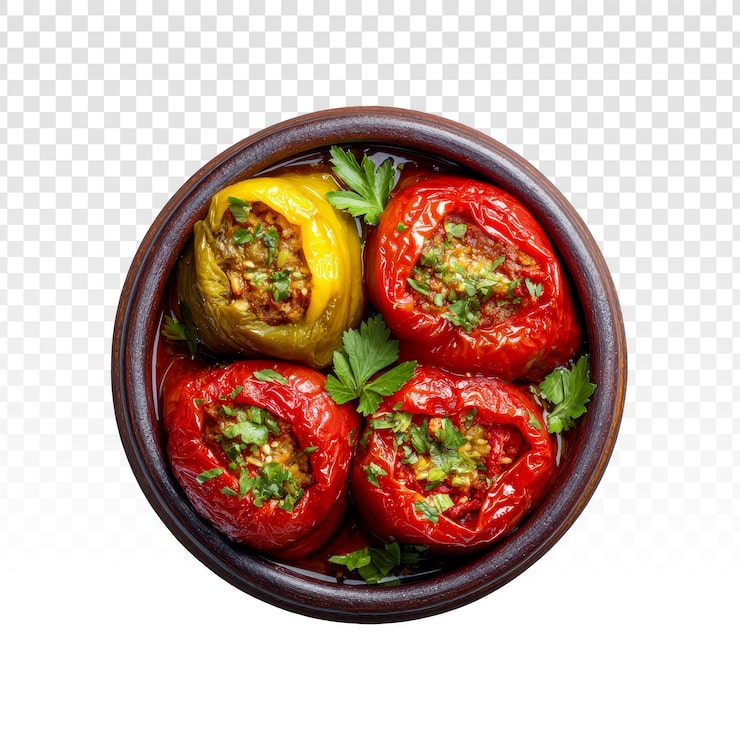 PSD gratuito peperoni ripieni con erbe aromatiche in una ciotola
