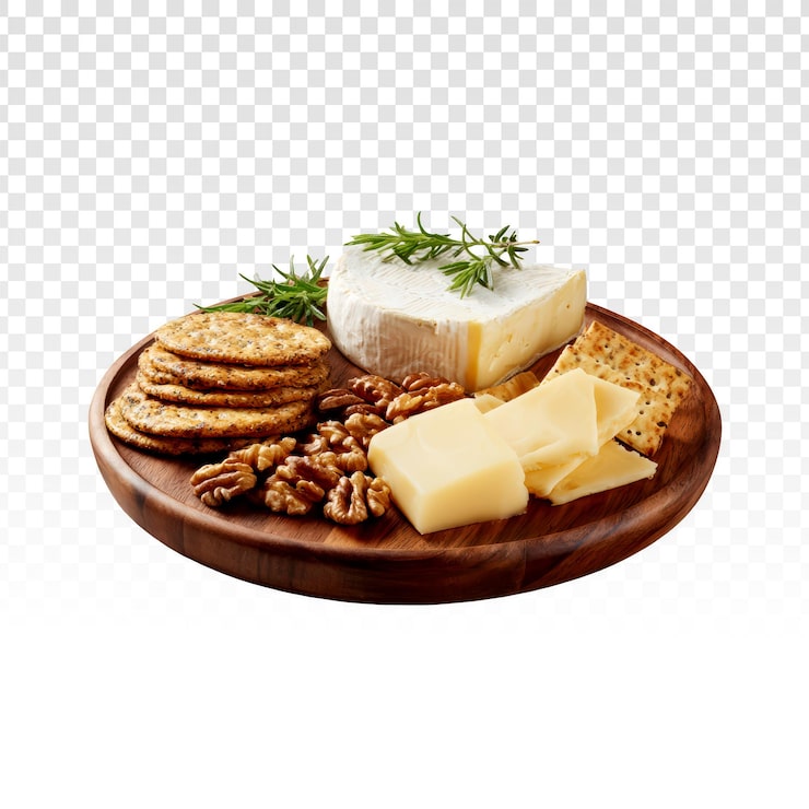 PSD gratuito piatto gourmet di formaggi e cracker con frutta secca e rosmarino