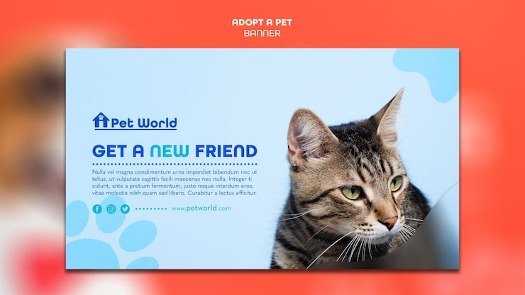 PSD gratuito plantilla de banner para adopción de mascotas con gato
