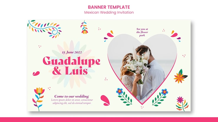 PSD gratuito plantilla de banner de invitación de boda mexicana