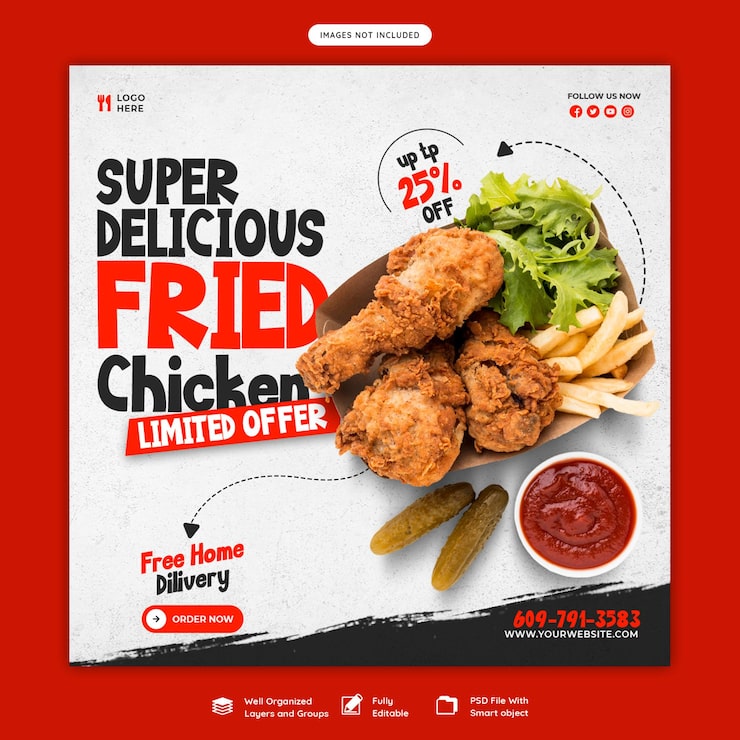 PSD gratuito plantilla de banner de redes sociales de menú de comida y restaurante
