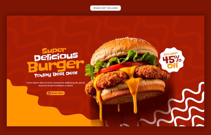 PSD gratuito plantilla de banner web de deliciosa hamburguesa y menú de comida