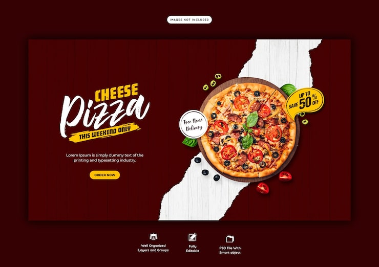 PSD gratuito plantilla de banner web de menú de comida y pizza de queso