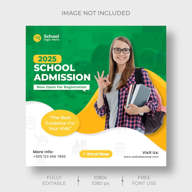 PSD gratuito plantilla de banner web y publicación de redes sociales de admisión a la escuela