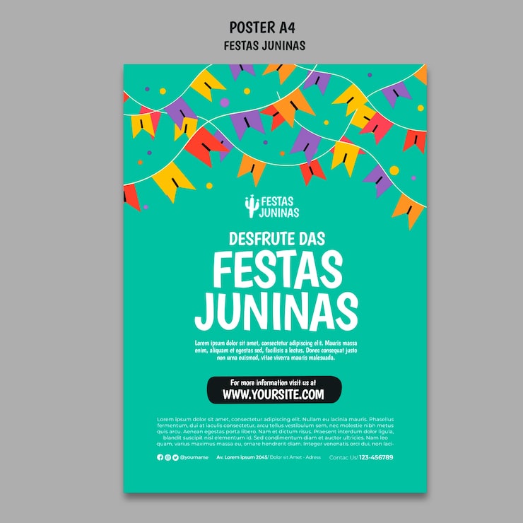 PSD gratuito plantilla de cartel de fiesta juninas de diseño plano