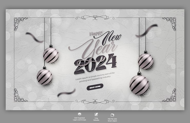 PSD gratuito plantilla de diseño de banner web para la celebración del año nuevo 2024
