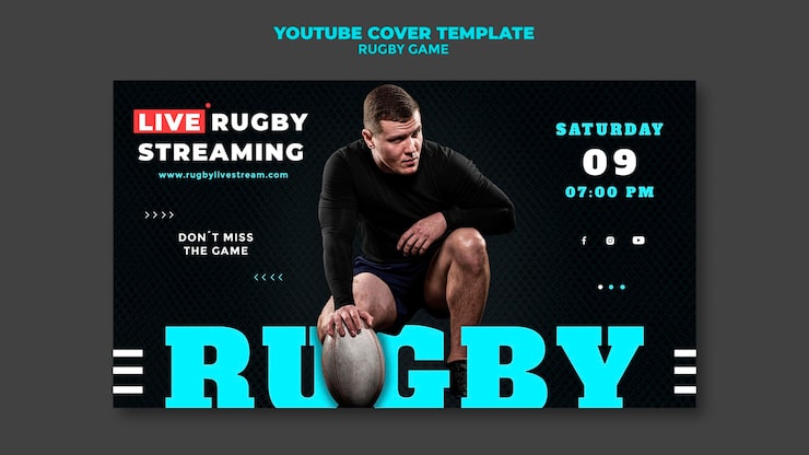 PSD gratuito plantilla de diseño de portada de youtube de juego de rugby