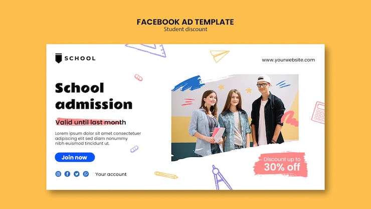 PSD gratuito plantilla de facebook de descuentos para estudiantes dibujada a mano