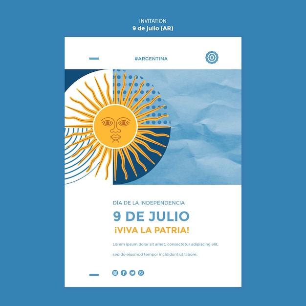 PSD gratuito plantilla de invitación de 9 de julio de diseño plano