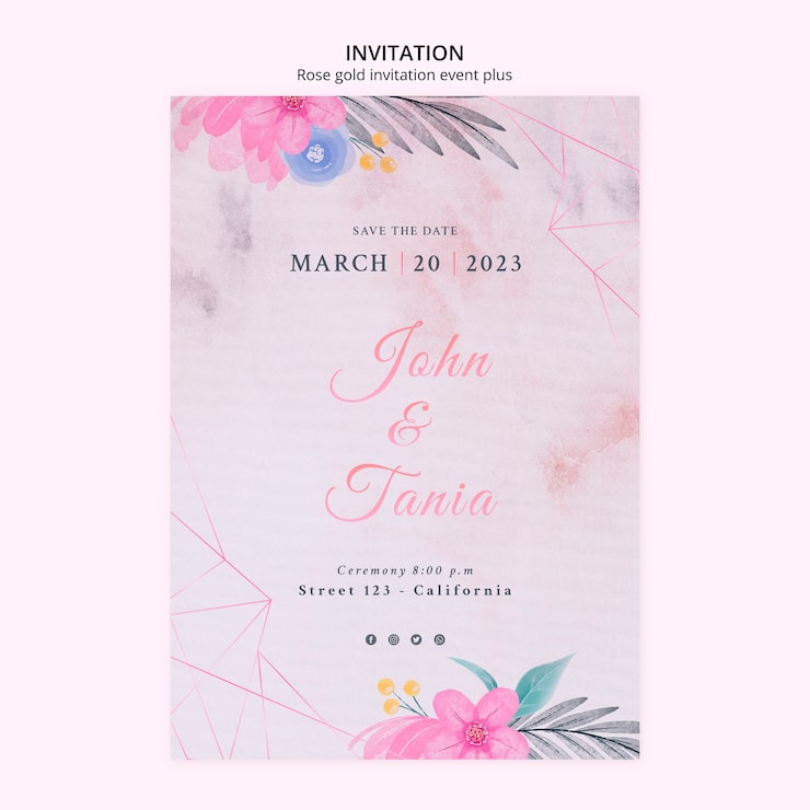 PSD gratuito plantilla de invitación de boda floral