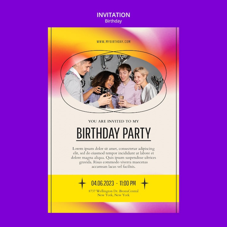 PSD gratuito plantilla de invitación de celebración de cumpleaños degradado