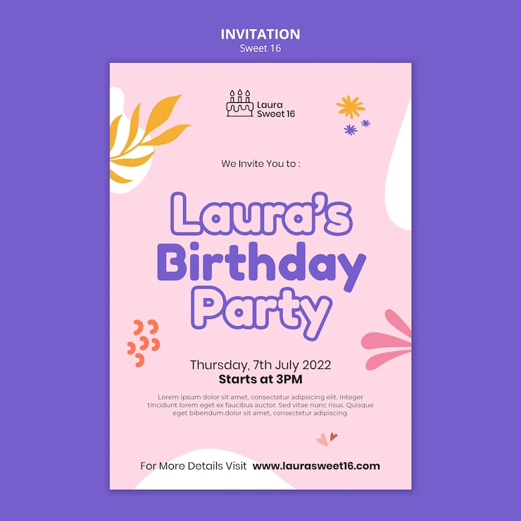 PSD gratuito plantilla de invitación de celebración de dulces 16 con hojas