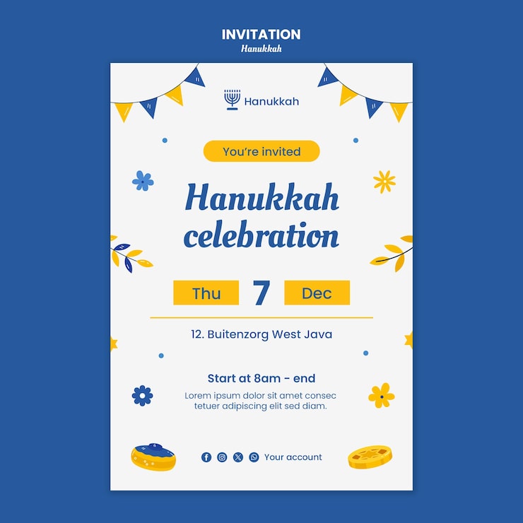 PSD gratuito plantilla de invitación para la celebración judía de hanukkah