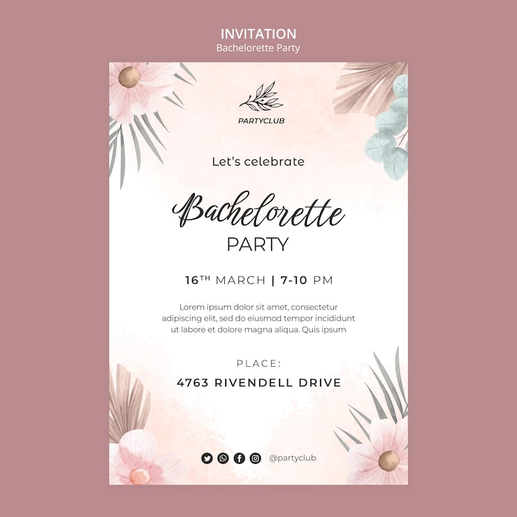 PSD gratuito plantilla de invitación de despedida de soltera con diseño floral de acuarela