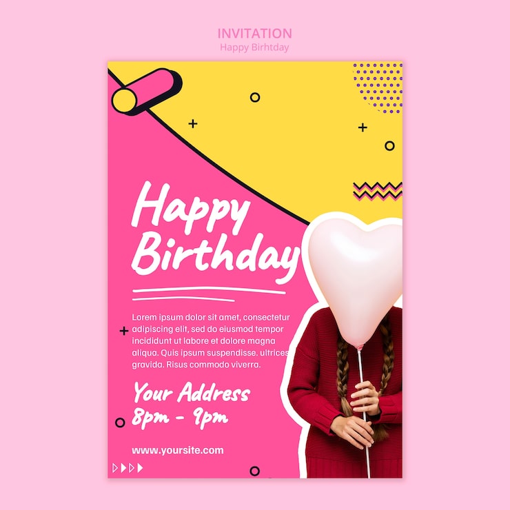 PSD gratuito plantilla de invitación de fiesta de cumpleaños de diseño plano