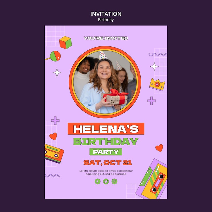 PSD gratuito plantilla de invitación de fiesta de cumpleaños para niños