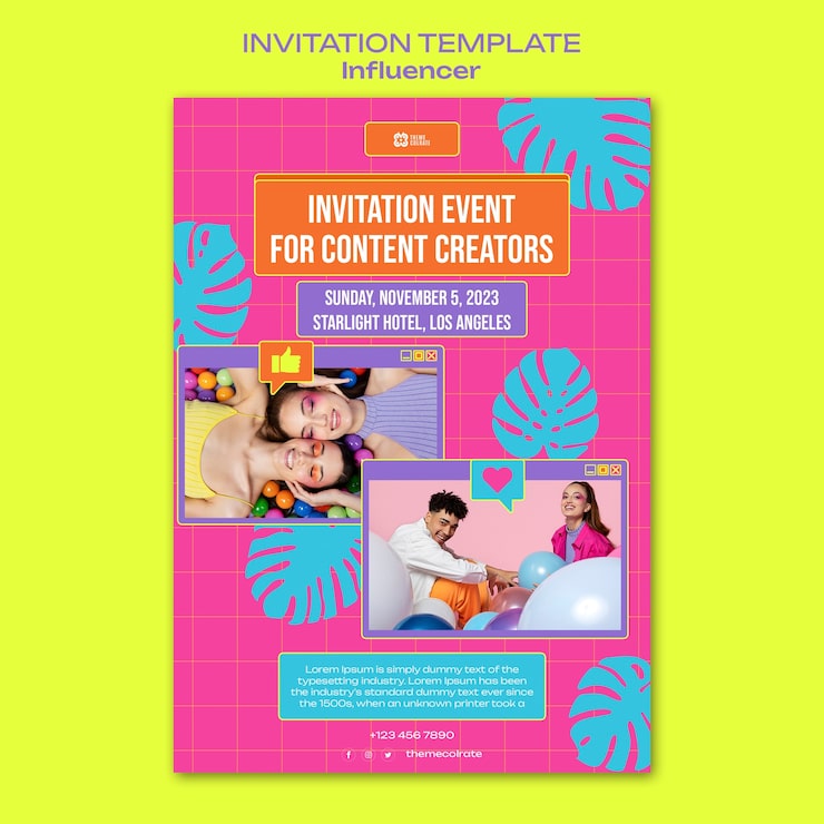 PSD gratuito plantilla de invitación de trabajo de influencer de diseño plano