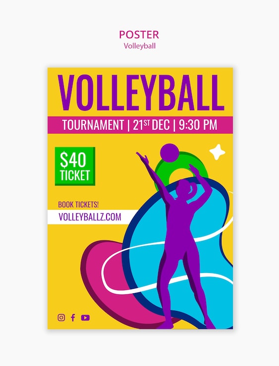PSD gratuito plantilla de juego de voleibol de diseño plano