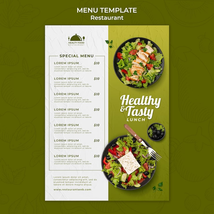 PSD gratuito plantilla de menú de restaurante de comida saludable