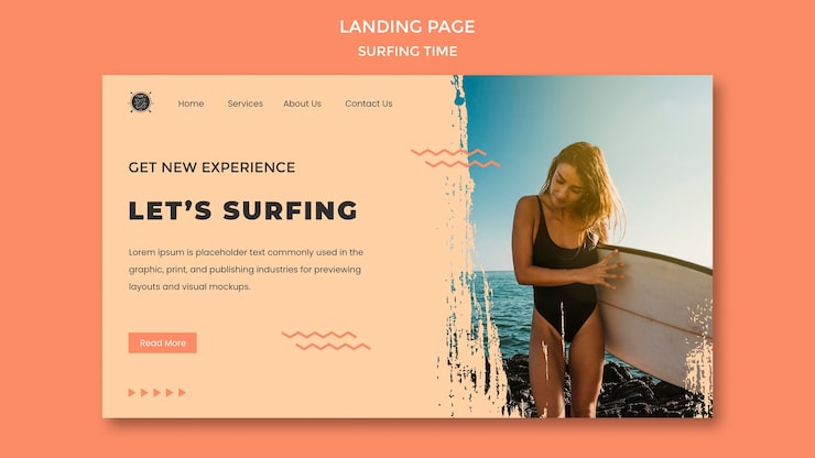 PSD gratuito plantilla de página de aterrizaje de concepto de surf