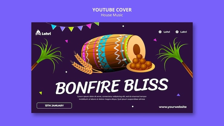 PSD gratuito plantilla de portada de youtube de la celebración de lohri