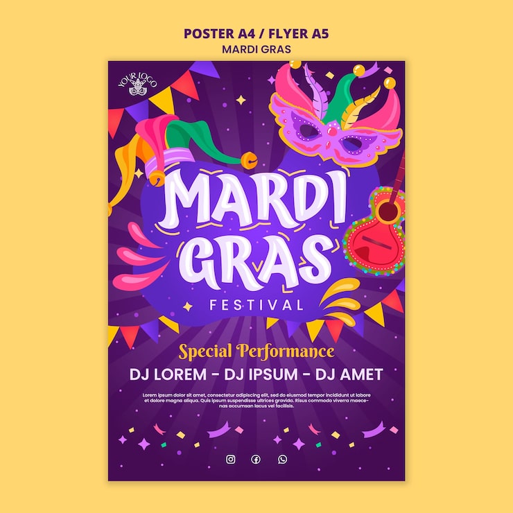 PSD gratuito plantilla de póster para la celebración del mardi gras