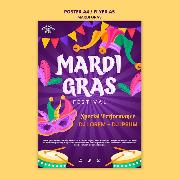 PSD gratuito plantilla de póster para la celebración del mardi gras