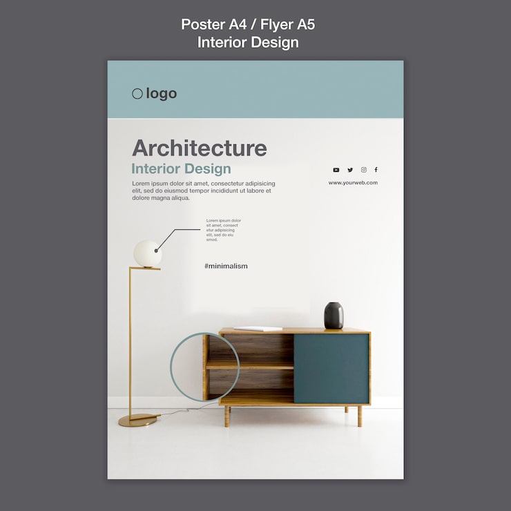 PSD gratuito plantilla de póster de diseño de interiores