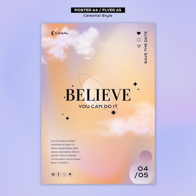 PSD gratuito plantilla de póster de estilo celestial