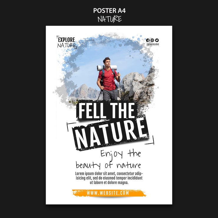 PSD gratuito plantilla de póster de naturaleza de diseño plano