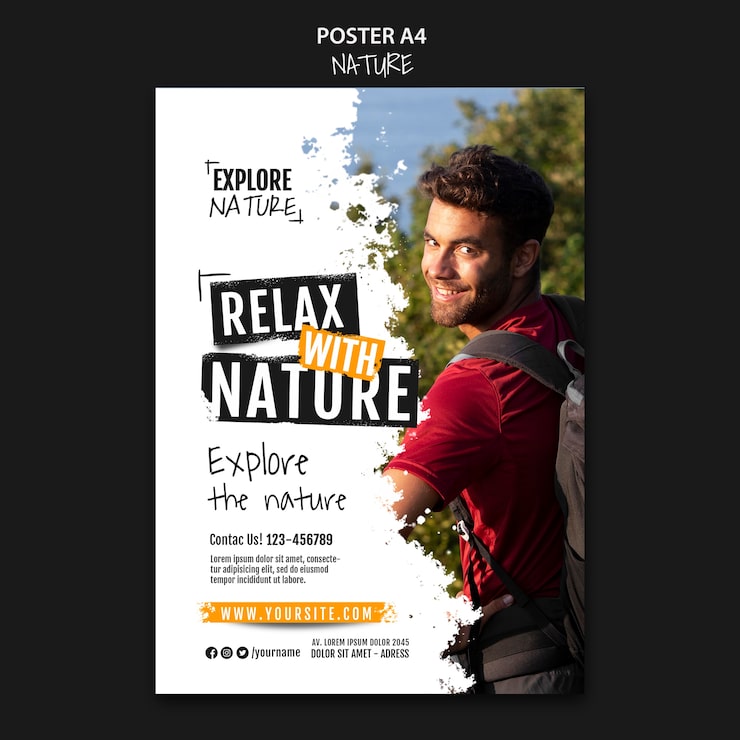 PSD gratuito plantilla de póster de naturaleza de diseño plano