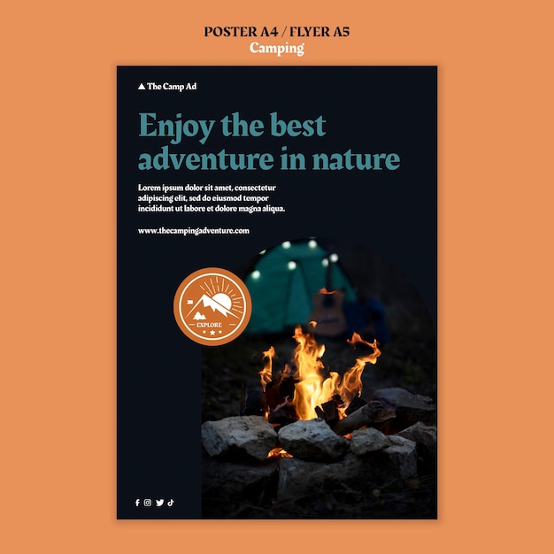 PSD gratuito plantilla de póster vertical de camping