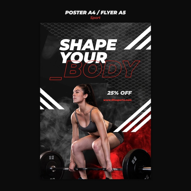 PSD gratuito plantilla de póster vertical de gimnasio y deporte.