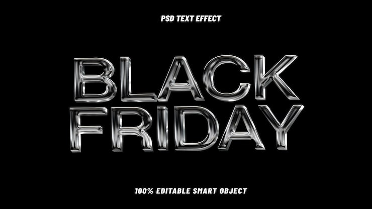 PSD gratuito plantilla psd de objeto inteligente con efecto de texto metálico de black friday en cromo plateado