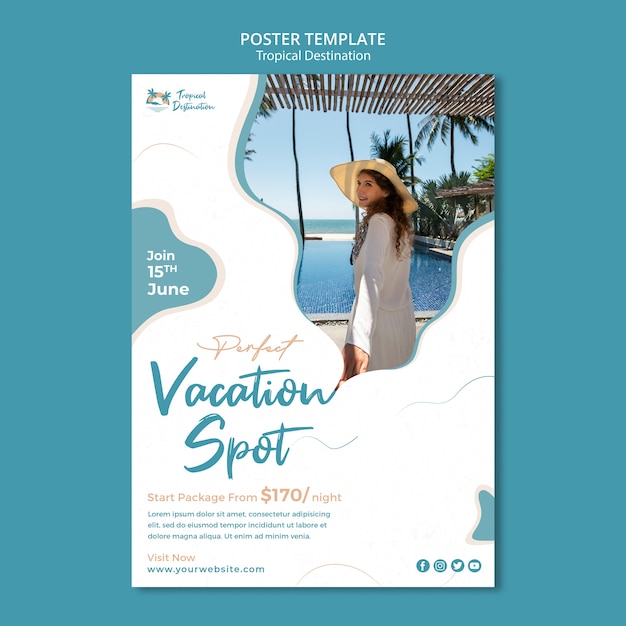 Gratis PSD platte ontwerp tropische bestemming poster ontwerpsjabloon
