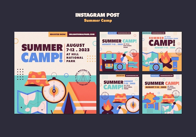 Gratis PSD platte ontwerp zomerkamp instagram posts