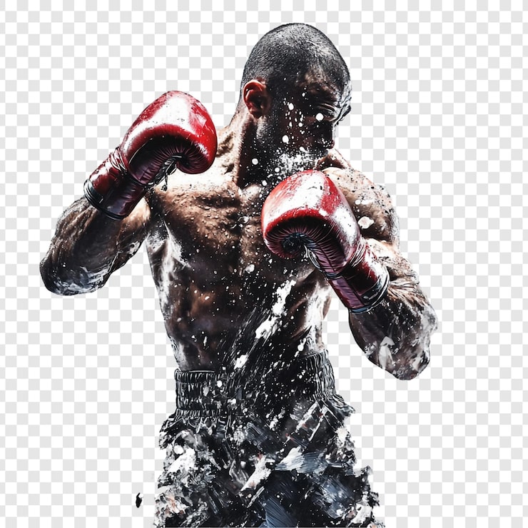 PSD gratuito poderoso boxeador, feroz puñetazo, determinación y determinación