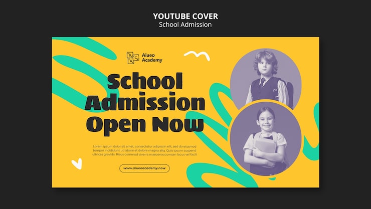 PSD gratuito portada de youtube de admisión a la escuela de diseño plano