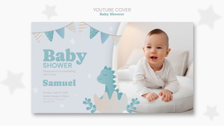 PSD gratuito la portada de youtube de la celebración de la ducha del bebé